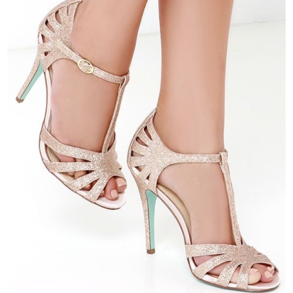 Betsey Johnson Tee Champagne Glitter Dress Sandals